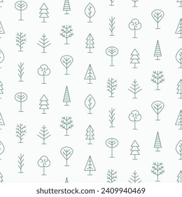 Trees Forest Seamless Pattern. Different Tree Line Icons Shapes Repeat Background Texture. Scandinavian  Print. Minimal Vector Illustration
