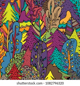 Trees in the forest, sketch drawn by hand