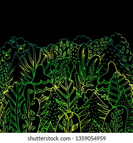 Trees in the forest, sketch drawn by hand