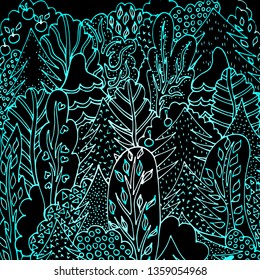 Trees in the forest, sketch drawn by hand