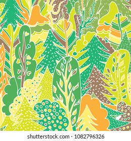 Trees in the forest.Vector illustration, sketch drawn by hand