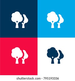 Trees four color material and minimal icon logo set in red and blue