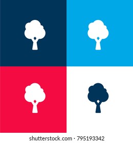 Trees four color material and minimal icon logo set in red and blue