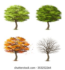 Trees Four Seasons Realistic Decorative Icons Stock Vector (Royalty ...