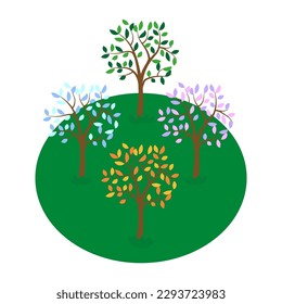 árboles de cuatro estaciones. otoño de invierno primavera. Ilustración vectorial.