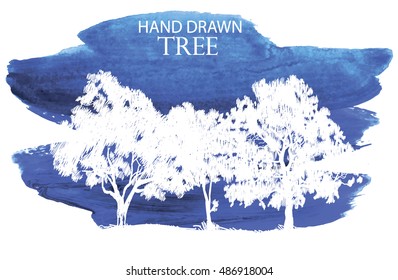 Trees in the garden. Figure in vintage style . Olive trees , apple trees .