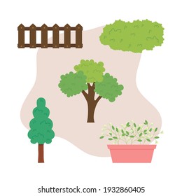 trees and garden icon set