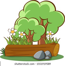 Árboles en el jardín sobre ilustración de fondo blanco
