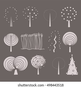 Trees geometric line icons, vector design elements 