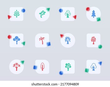 trees glass morphism trendy style icons. trees transparent glass color vector icon with color figures. for web and ui design, mobile apps and promo business advertising
