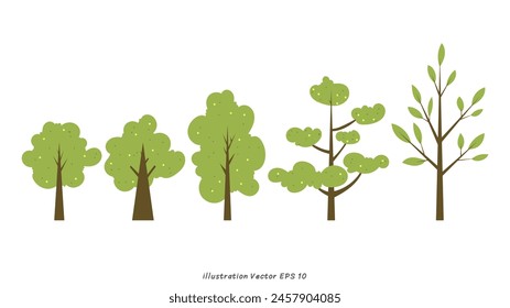 Trees and green trees, cartoon style.
 isolated on white background ,Vector illustration EPS 10