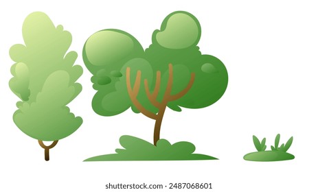 Trees and green trees, cartoon style.
 isolated on white background ,Vector illustration EPS 10