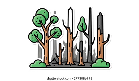 Trees with green leaves and brown trunks
