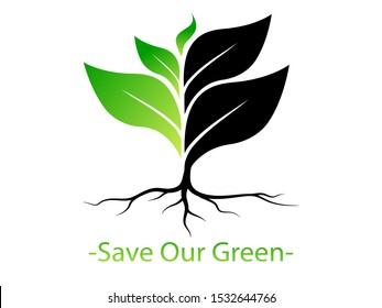 Trees with green leaves look beautiful and refreshing.Tree and roots LOGO style.