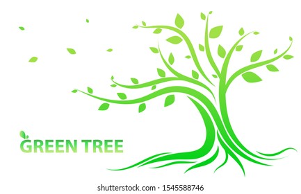 Trees with green leaves look beautiful and refreshing. Tree and roots LOGO style.