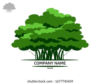 Trees with green leaves look beautiful and refreshing.Tree and roots LOGO style.