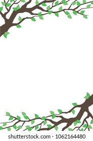 Trees and green leaves vector on white
background.