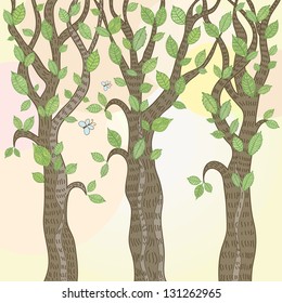 Trees with green leaves.Vector illustration