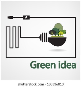 trees and green light bulb on background,green concepts ,vector illustration contains gradient mesh