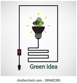 trees and green light bulb on background,green concepts ,vector illustration contains gradient mesh