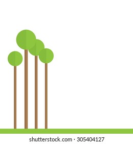 trees and green meadow on white background, vector illustration 
