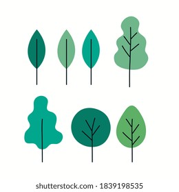 Diseño de conjuntos verdes de árboles, ambientes de la estación de las plantas naturales y ecología Ilustración vectorial