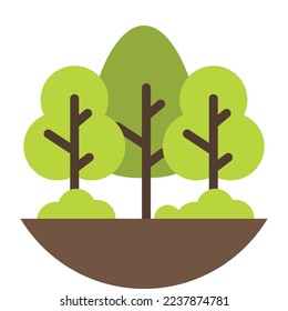 Bäume und Bodengrafik im minimalen Stil einzeln auf Hintergrund