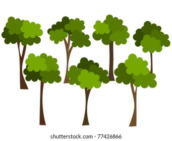 Trees group isolated over white. Forest concept vector illustration