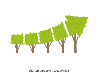 Trees growing like invest arrow.
Market growth and success as growing green tree in shape of arrow.