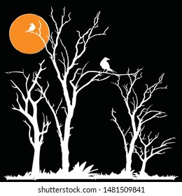 trees for halloween background or party with full moon