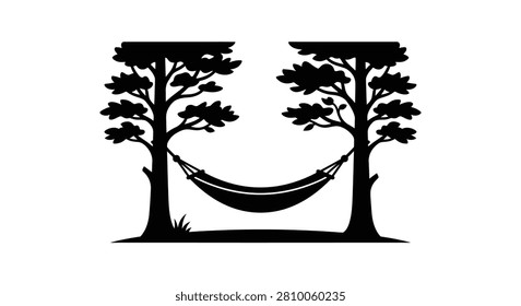 Trees With Hammock Between Black Silhouette Illustration woodland forest relaxation