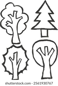 Trees hand drawn watercolour doodle clipart with isolated white background	