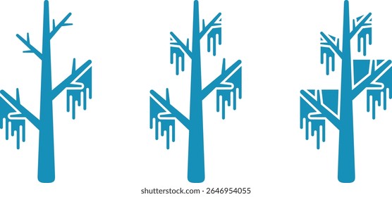 trees with hanging catkins and leaves, wild trees in water, the process of foliage growth on trees