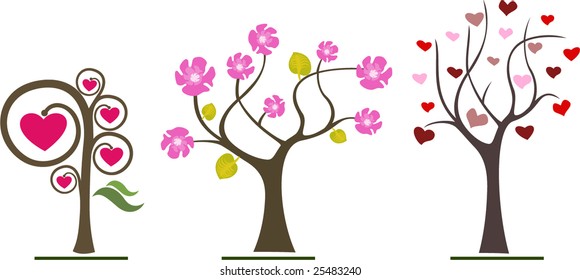 árboles, corazones y flores