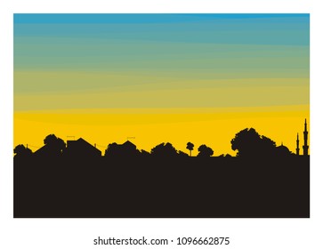 trees and home building silhouette