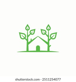 Concepto de línea de logotipos de árboles y hogar