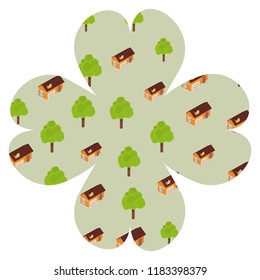 Trees and houses frame isolated