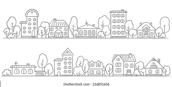Trees and houses in a row for your frame/border
