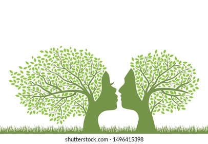 Tree Female Face Holding Little Girl Stock Vector (Royalty Free) 1547165123