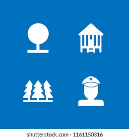 trees icon. 4 trees set with militar, forest and camping vector icons for web and mobile app