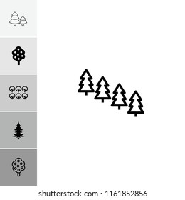 Trees icon. collection of 6 trees filled and outline icons such as tree, pine tree. editable trees icons for web and mobile.