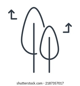 Trees icon and concept of evaporation or photosynthesis, vector isolated line illustration.