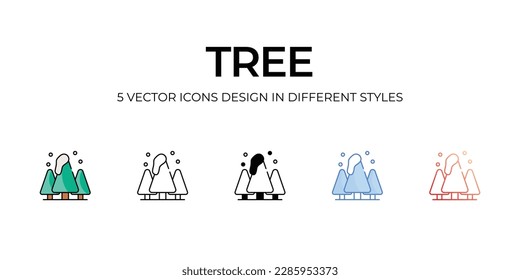 Trees Icon Design in Five style with Editable Stroke. Line, Solid, Flat Line, Duo Tone Color, and Color Gradient Line. Suitable for Web Page, Mobile App, UI, UX and GUI design.
