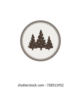 Trees icon, patch and sticker. Vintage hand drawn outdoor adventure design. Camping symbol. Stock vector isolated on white background.