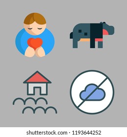 trees icon set. vector set about hugh, cloudless, flood and hippopotamus icons set.