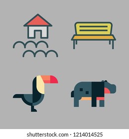 trees icon set. vector set about hippopotamus, flood, bonsai icon and toucan icons set.