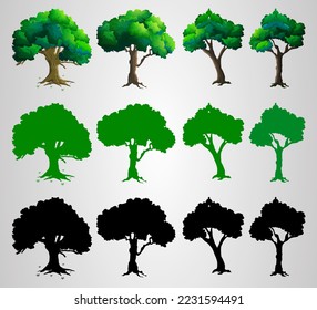 Trees icon with silhouette of trees on a gradient background