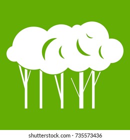 Lot of trees icon white isolated on green background. Vector illustration