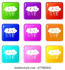 Lot of trees icons of 9 color set isolated vector illustration