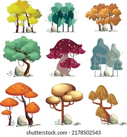Trees icons collection colored classic  sketch